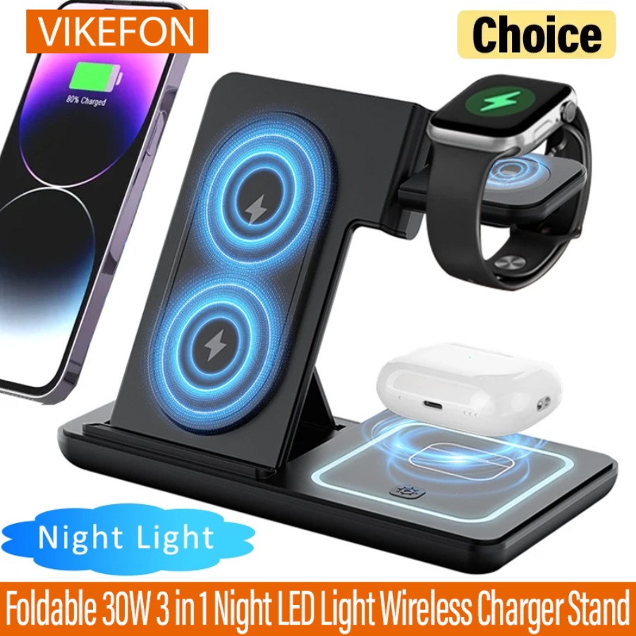 3 in 1 Foldable Night LED Ligh - Wireless Charger Watch recension och pris